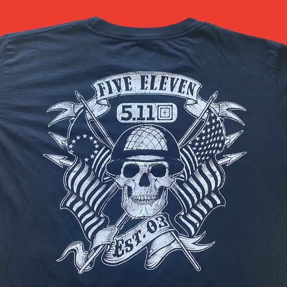 5.11 Tactical Double Sided Skull and Bones Cross Flag Short Sleeve Tee in Black - Picture 2 of 5